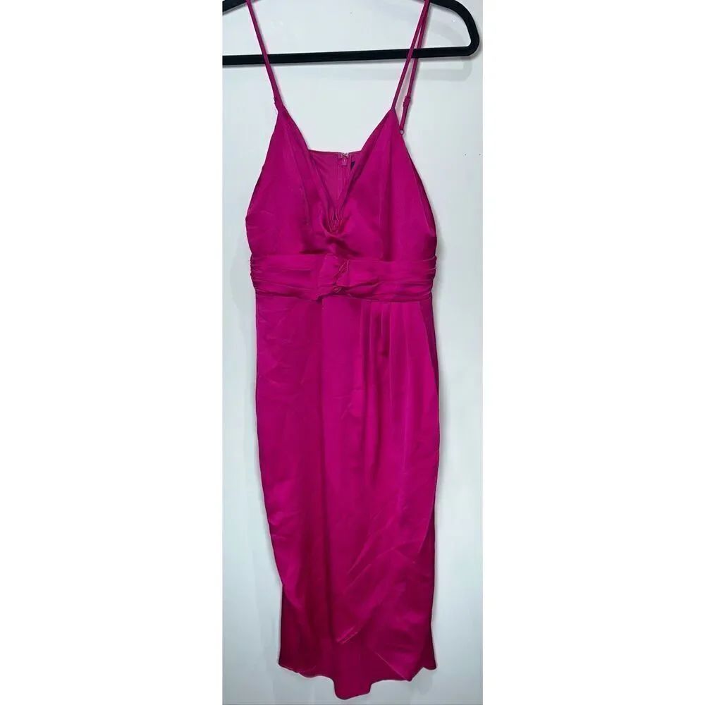 Express bright fuchsia high-low dress in a satin material size medium